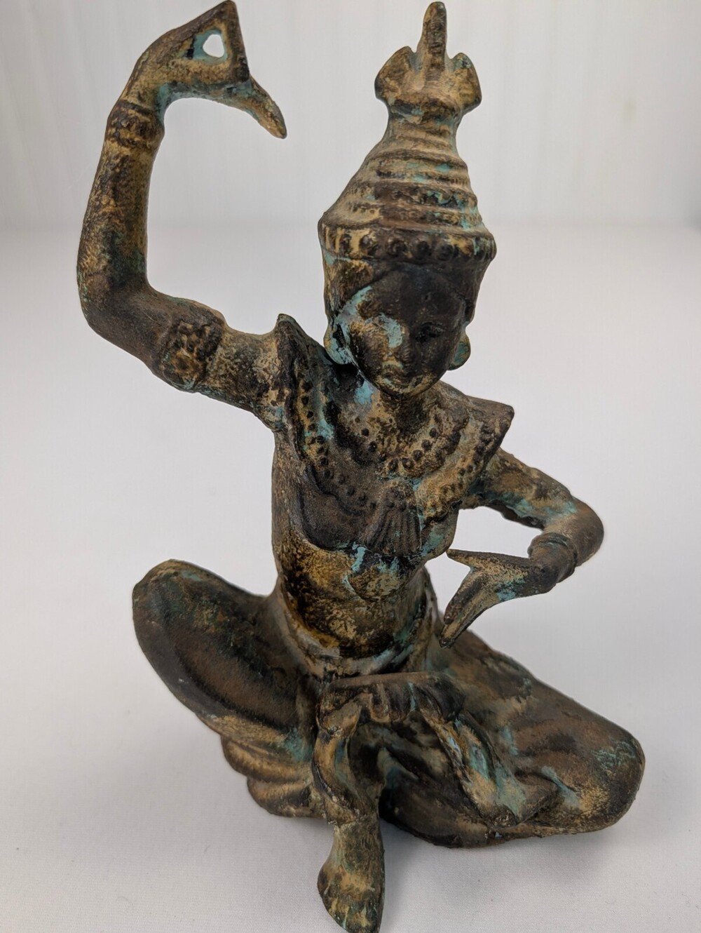 Vintage Thai Bronze Classical Dancer Statue Figural Figurine Verdigris Patina